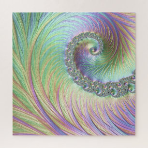 Trippy Groovy Pastel Rainbow Spiral Fractal Art Jigsaw Puzzle