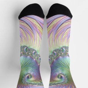 Trippy Groovy Pastel Rainbow Spiral Fractal Art Socks