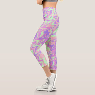 Trippy Groovy Retro Bold Colourful Wavy Stripes Capri Leggings