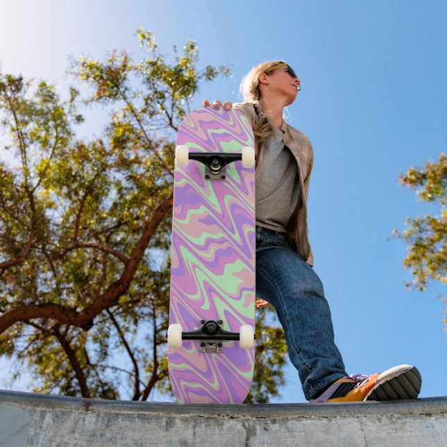 Trippy Groovy Retro Bold Colourful Wavy Stripes Skateboard (Outdoor 1)