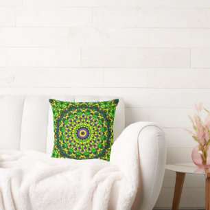Trippy Groovy Retro Hippie Colourful Mandala Art Cushion