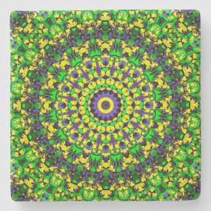 Trippy Groovy Retro Hippie Colourful Mandala Art Stone Coaster