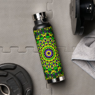 Trippy Groovy Retro Hippie Colourful Mandala Art Water Bottle