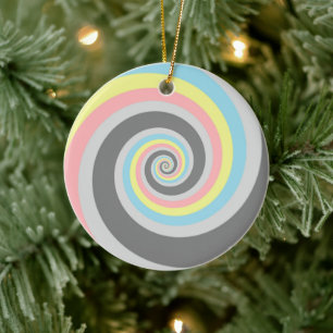 Trippy Groovy Spiral Abstract Demiflux Pride Flag Ceramic Tree Decoration
