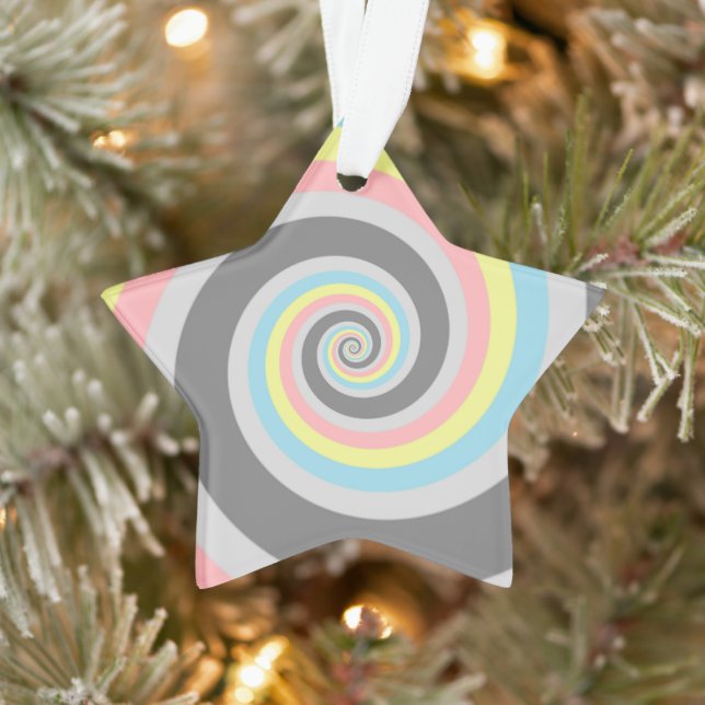 Trippy Groovy Spiral Abstract Demiflux Pride Flag Ornament (Tree)