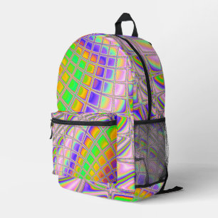 Trippy Groovy Vibrant Abstract Digital Fractal Art Printed Backpack