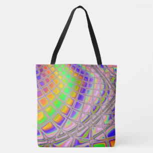 Trippy Groovy Vibrant Abstract Digital Fractal Art Tote Bag