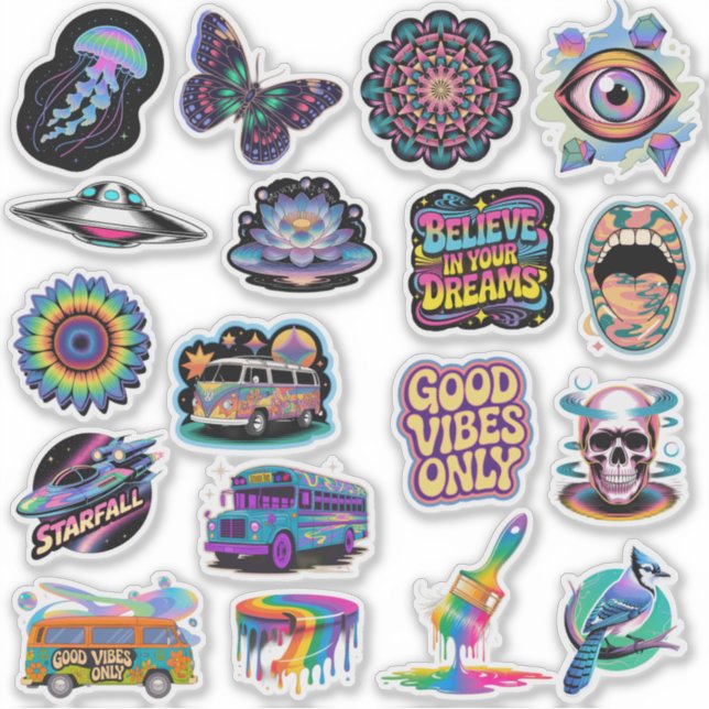 Trippy Hippie Art Custom-Cut Vinyl Sticker (Front)
