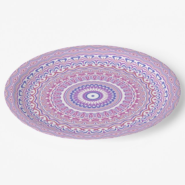 Trippy Hippie Boho Groovy Bohemian Kaleidoscope  Paper Plate (Angled)