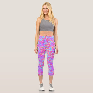 Trippy Hippie Bold Colourful Neon Acid Trip Marble Capri Leggings