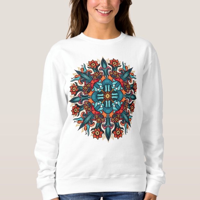 Trippy hippie psychedelic groovy mushroom flower sweatshirt (Front)