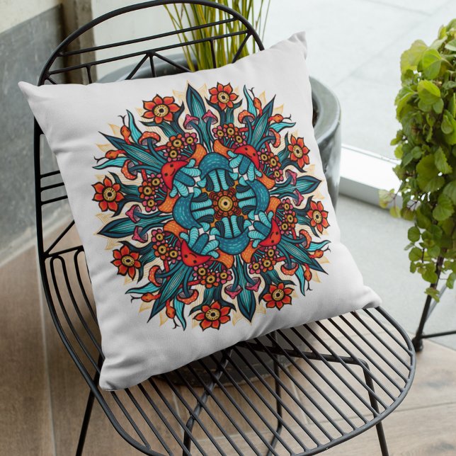 Trippy hippie psychedelic groovy mushroom mandala cushion (Creator Uploaded)
