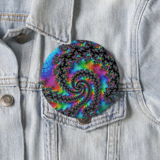 Trippy Hippie Psychedelic Rainbow Spiral Fractal 10 Cm Round Badge (In Situ)