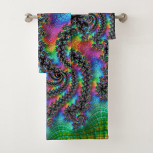 Trippy Hippie Psychedelic Rainbow Spiral Fractal Bath Towel Set