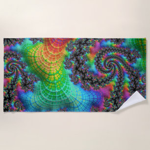 Trippy Hippie Psychedelic Rainbow Spiral Fractal Beach Towel