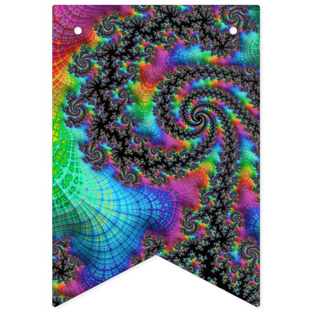 Trippy Hippie Psychedelic Rainbow Spiral Fractal Bunting (First Flag)