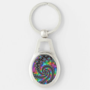 Trippy Hippie Psychedelic Rainbow Spiral Fractal Key Ring