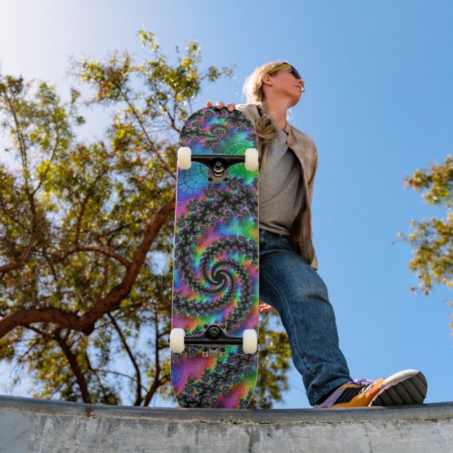 Trippy Hippie Psychedelic Rainbow Spiral Fractal Skateboard (Outdoor 1)
