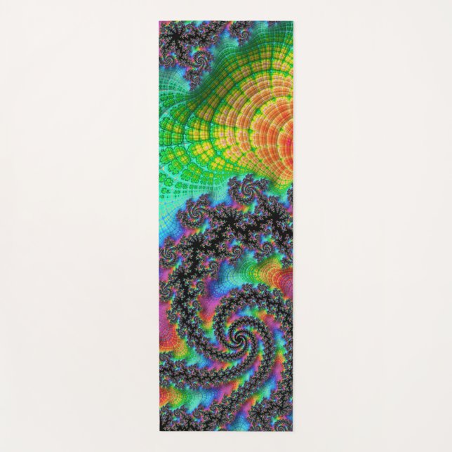 Trippy Hippie Psychedelic Rainbow Spiral Fractal Yoga Mat (Front)