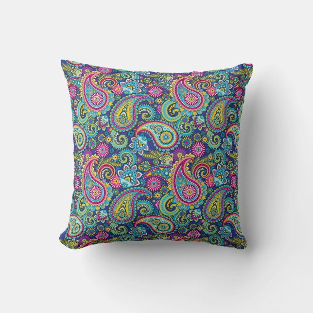 Trippy Hippy Paisley Throw Pillow (Front)