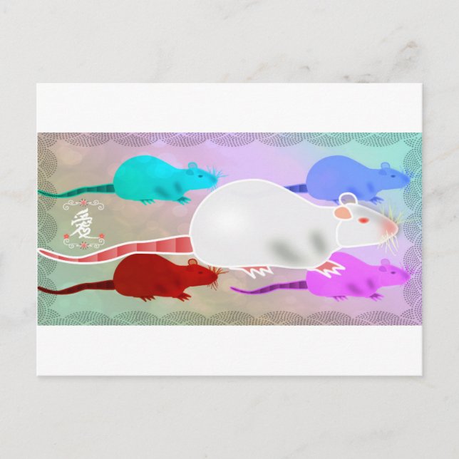 Trippy Hippy Rainbow Pet Rats Postcard (Front)