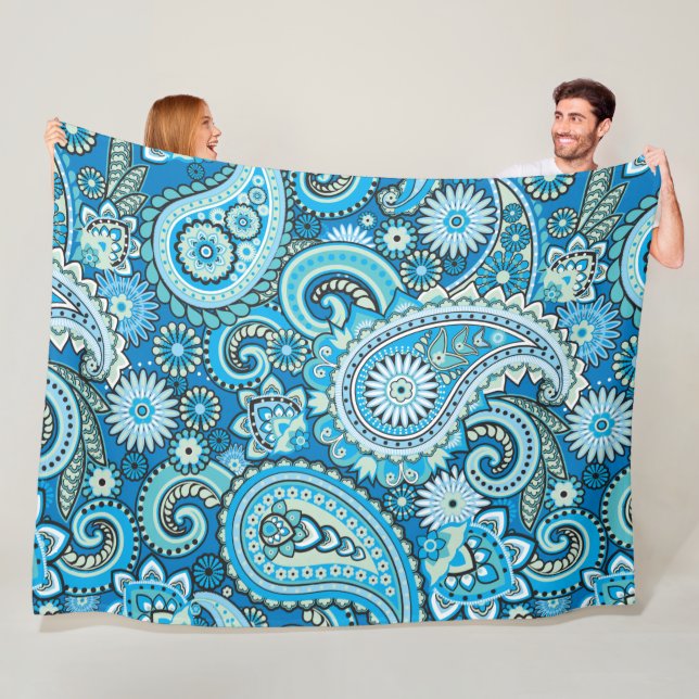 Trippy Hippy Retro Paisley Fleece Blanket (In Situ)