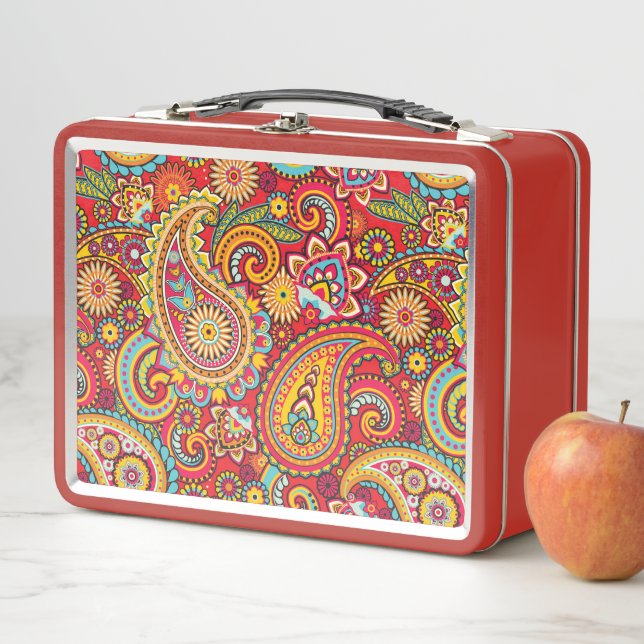 Trippy Hippy Retro Paisley Metal Lunch Box (In Situ)