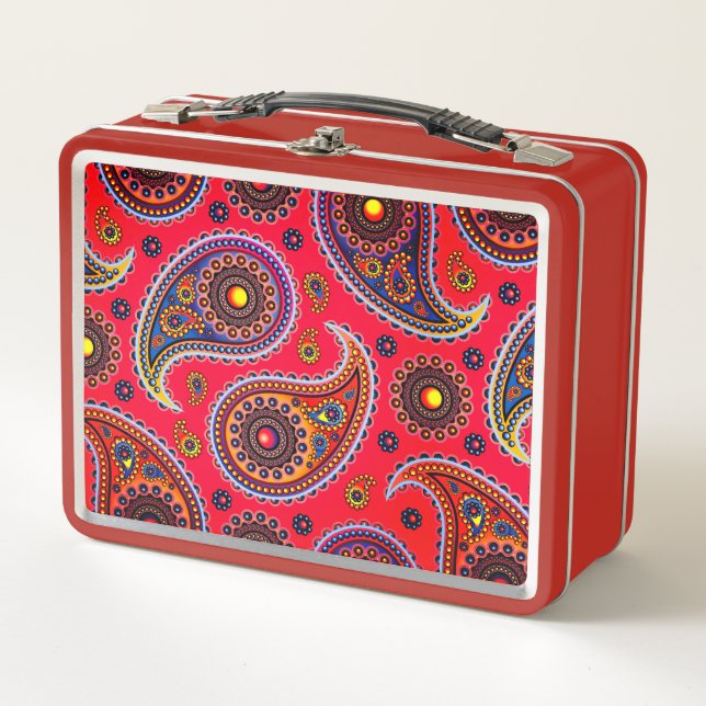 Trippy Hippy Retro Paisley Metal Lunch Box (Front)
