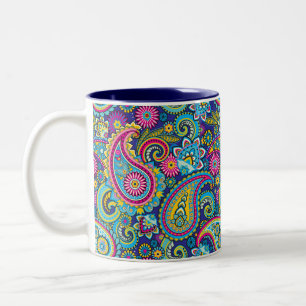 Trippy Hippy Retro Paisley Two-Tone Coffee Mug