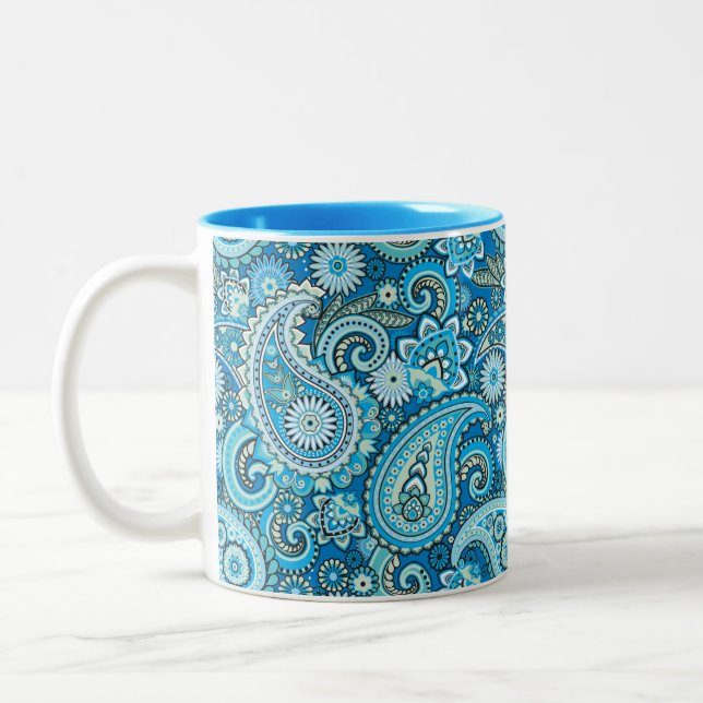 Trippy Hippy Retro Paisley Two-Tone Coffee Mug (Left)