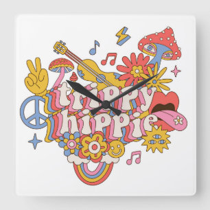 Trippy Hippy Square Wall Clock