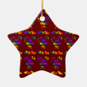 Trippy Holly Canes Ceramic Tree Decoration