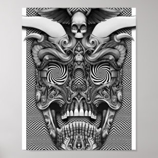Trippy Horned Skull — Psychedelic Skull Art Poster