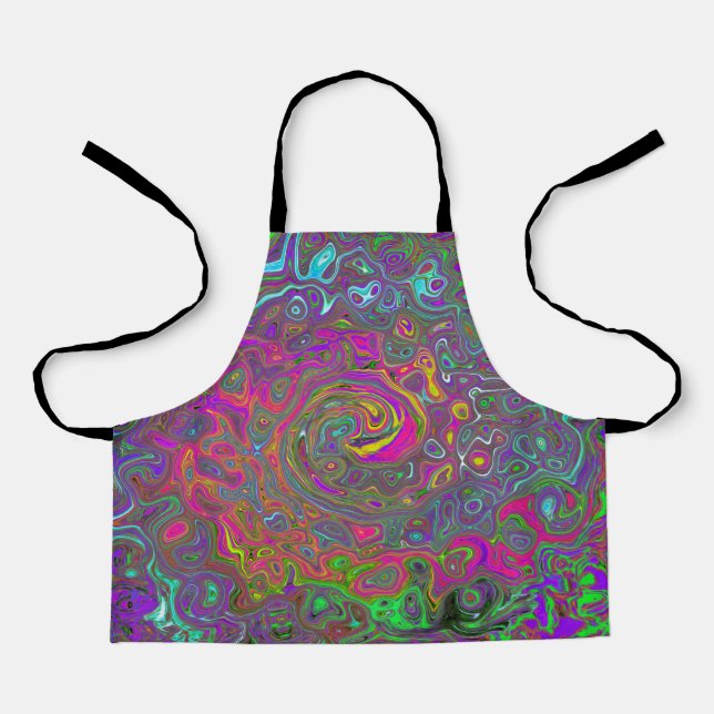 Trippy Hot Pink Abstract Retro Liquid Swirl Apron (Front)