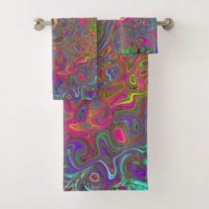 Trippy Hot Pink Abstract Retro Liquid Swirl Bath Towel Set