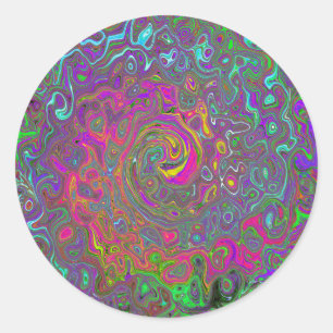 Trippy Hot Pink Abstract Retro Liquid Swirl Classic Round Sticker