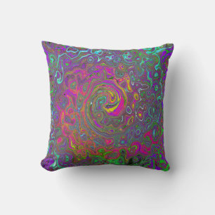 Trippy Hot Pink Abstract Retro Liquid Swirl Cushion