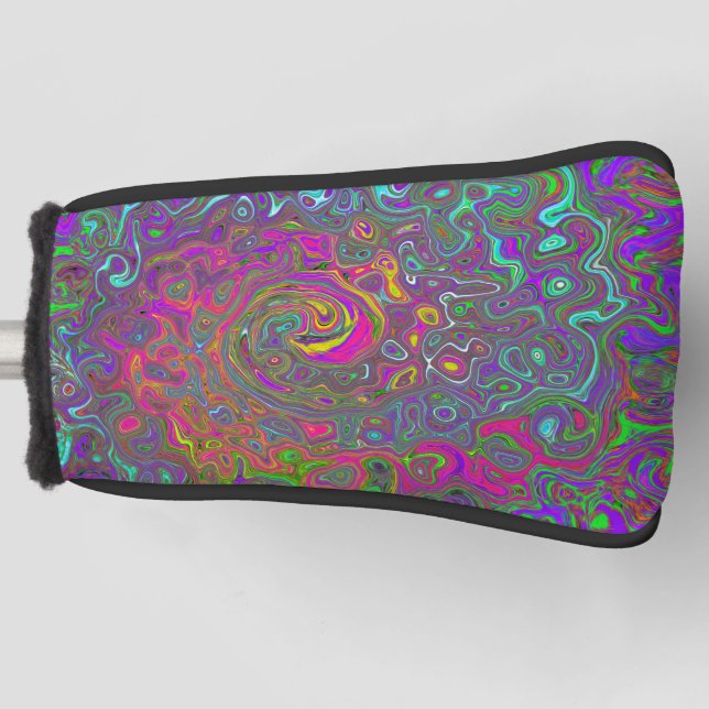 Trippy Hot Pink Abstract Retro Liquid Swirl Golf Head Cover (Front)