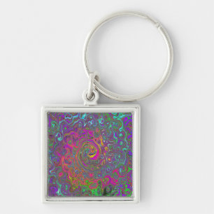 Trippy Hot Pink Abstract Retro Liquid Swirl Key Ring
