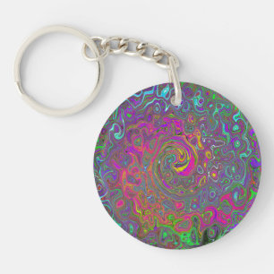 Trippy Hot Pink Abstract Retro Liquid Swirl Key Ring