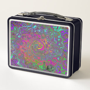 Trippy Hot Pink Abstract Retro Liquid Swirl Metal Lunch Box
