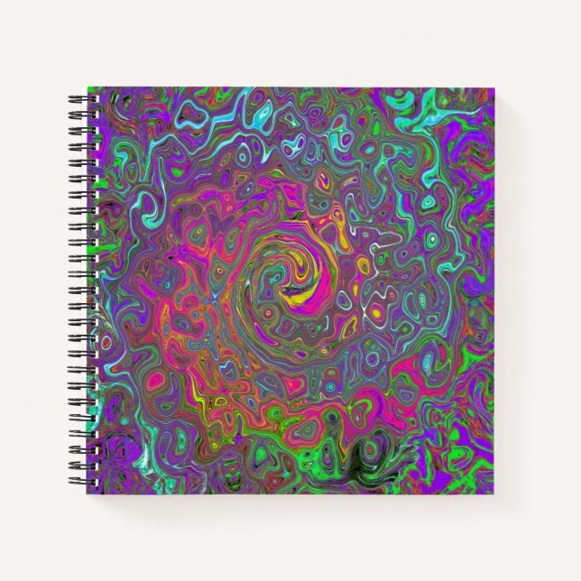 Trippy Hot Pink Abstract Retro Liquid Swirl Notebook (Front)