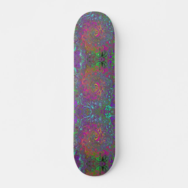 Trippy Hot Pink Abstract Retro Liquid Swirl Skateboard (Front)