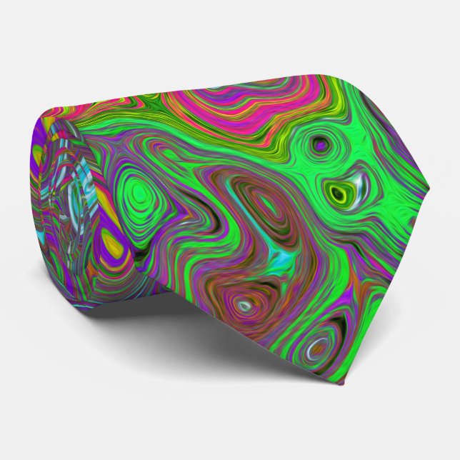 Trippy Hot Pink Abstract Retro Liquid Swirl Tie (Rolled)