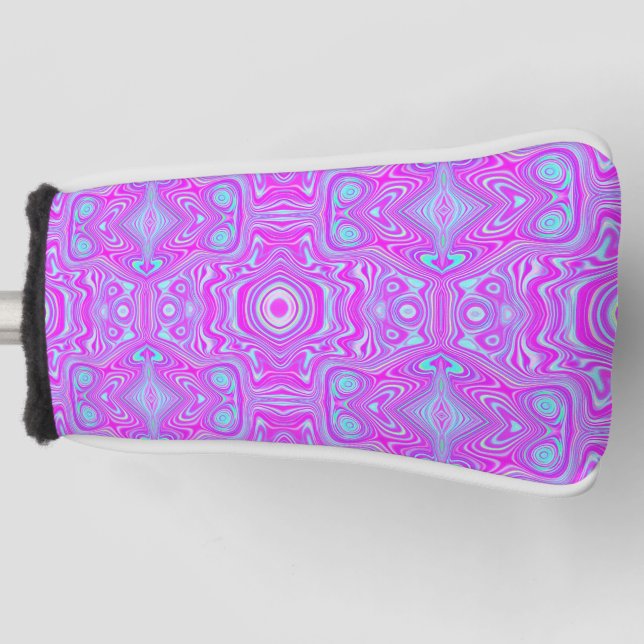 Trippy Hot Pink and Aqua Blue Abstract Pattern Golf Head Cover (Front)