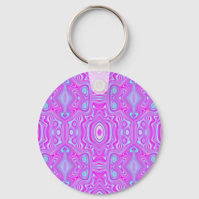 Trippy Hot Pink and Aqua Blue Abstract Pattern Key Ring (Front)