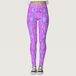 Trippy Hot Pink and Aqua Blue Abstract Pattern Leggings
