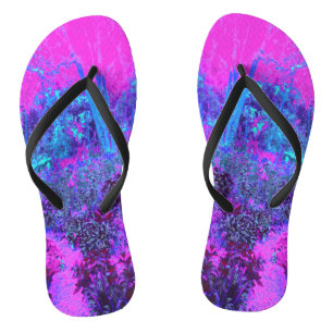 Trippy Hot Pink and Blue Impressionistic Landscape Jandals