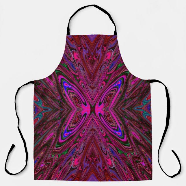 Trippy Hot Pink, Red and Blue Abstract Butterfly Apron (Front)