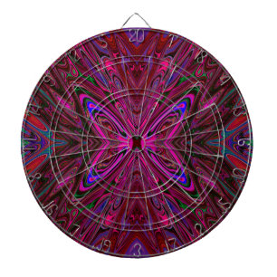 Trippy Hot Pink, Red and Blue Abstract Butterfly Dartboard
